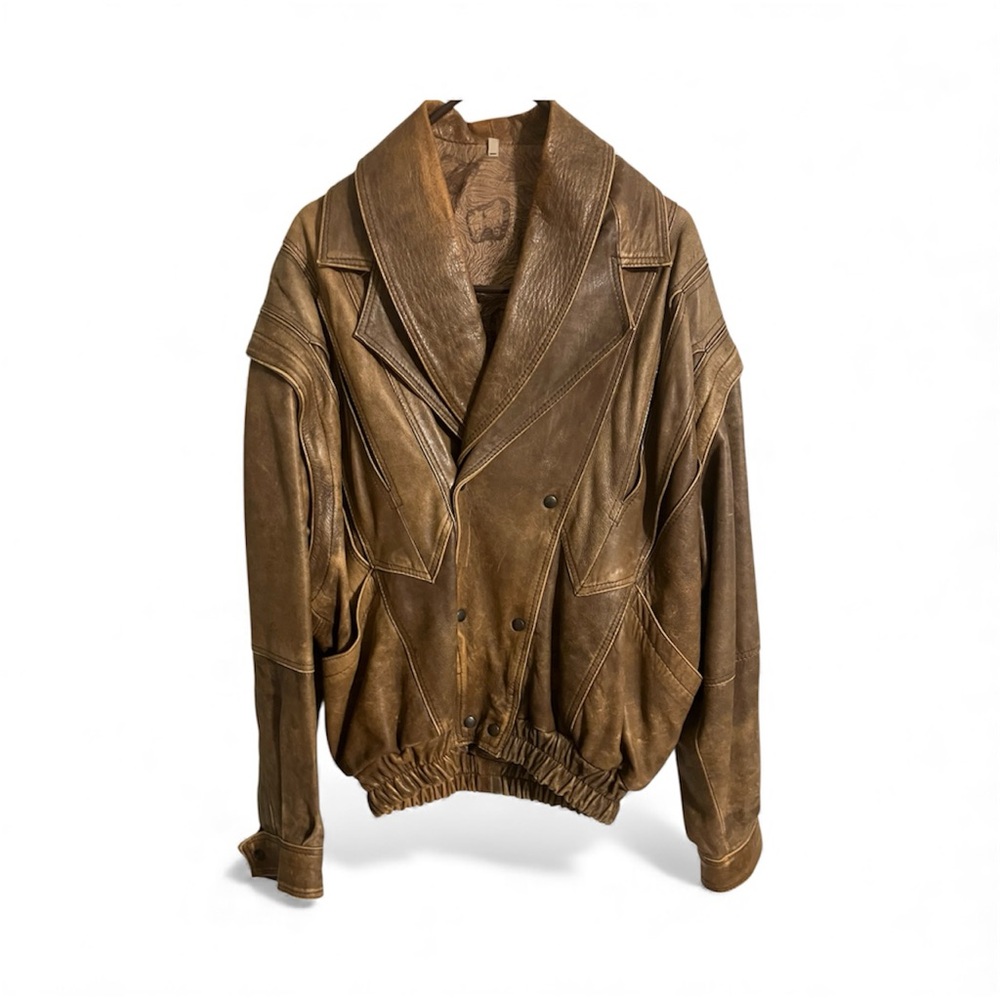 Vintage 100% Italian Leather Bomber Jacket - Size Men’s 42